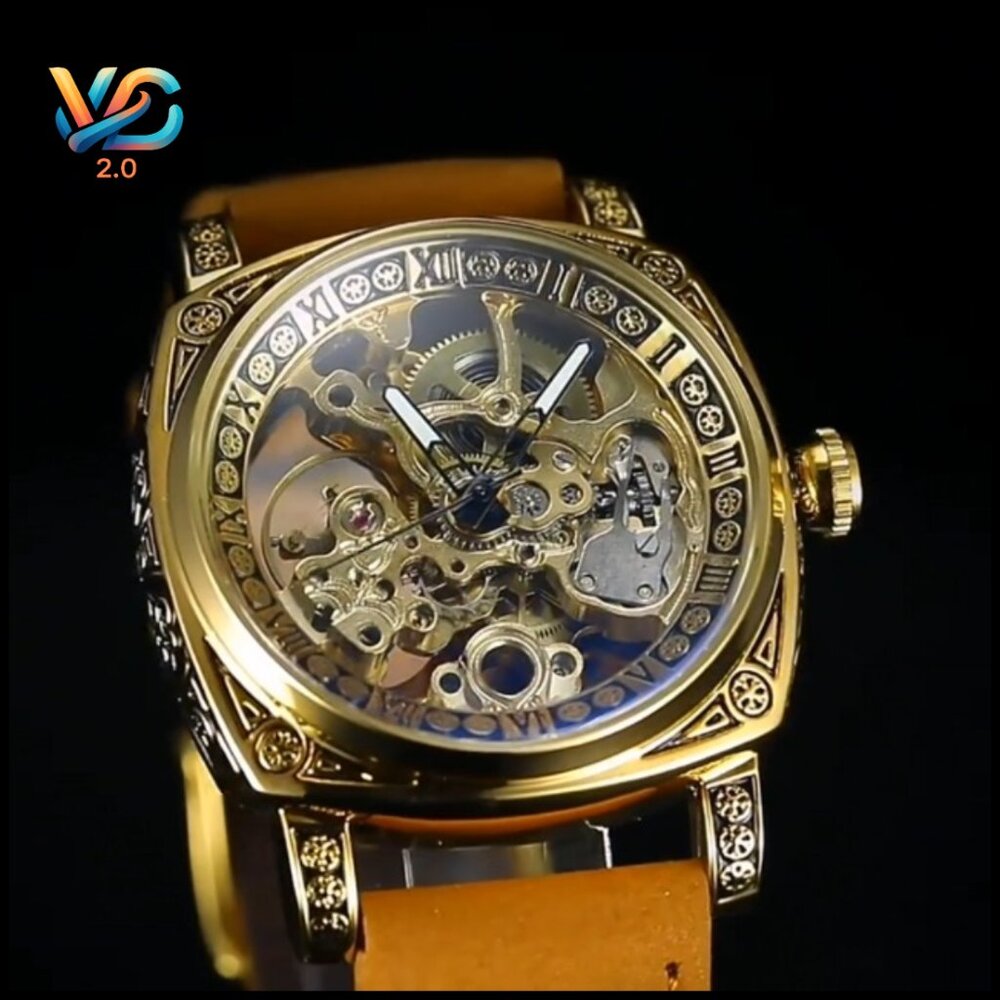 Men's Square Skeleton Automatic Watch, Genuine Le… - image 7